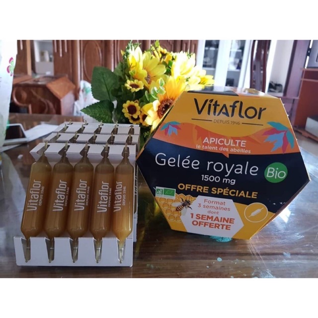 🐝 🐝 🐝Sữa ong chúa Vitaflor Gelée Royale Bio 1500mg của Pháp (Hộp 20 Ống, 15ml/ống)