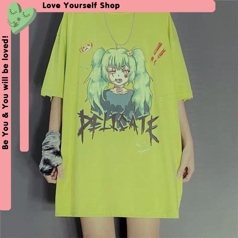 Áo thun tay lỡ form rộng unisex in hình anime