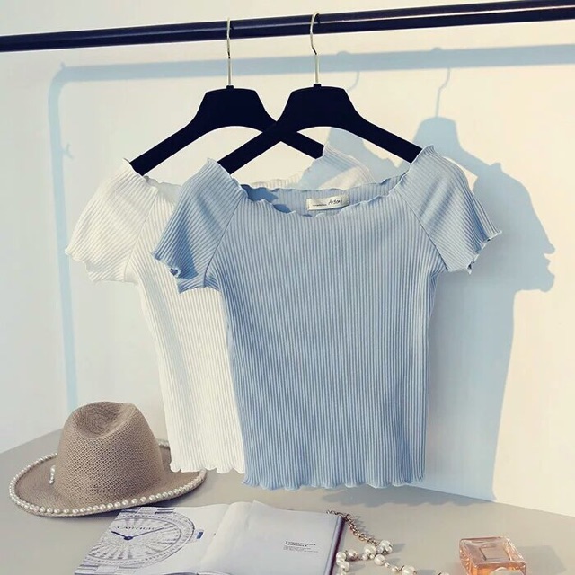 Áo Trễ Vai Thun Gân Tay Ngắn, Áo Croptop Nữ Ôm Body - 25 Store