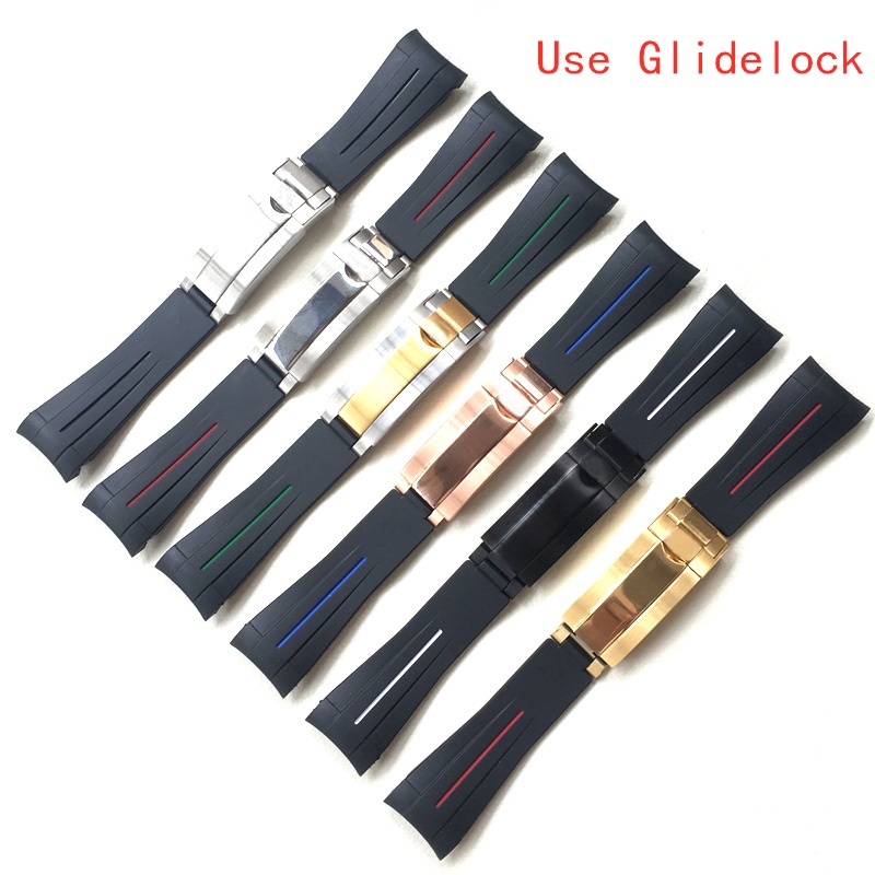 Dây Đeo Đồng Hồ Bằng Cao Su Silicon Màu Đen 20mm Thay Thế Cho Rolex strap Daytona Tàu Ngầm GMT Với Khóa Trượt