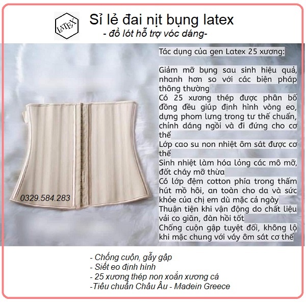 Đai nịt bụng latex Hy Lạp 25 xương - Đai latex thông hơi nhập khẩu - Gen nịt bụng định hình (Tặng Thanh Nối)