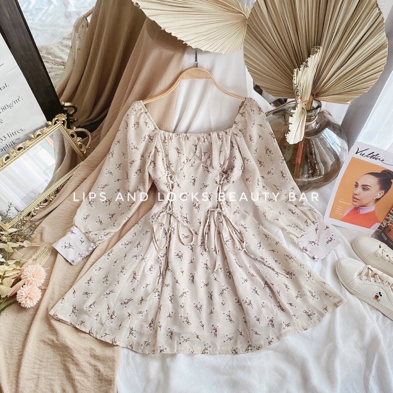 Đầm Hoa Xếp Li Ngực Thắt Eo - Kèm Hình Thật