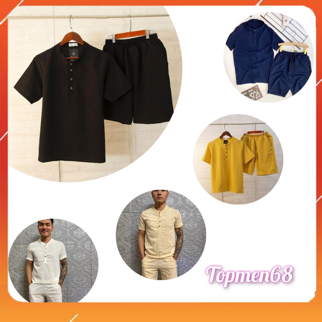 Bộ đũi nam, đồ bộ ngắn tay, mặc hè, bộ đồ 4 khuy, cổ tàu, thời trang topmen68