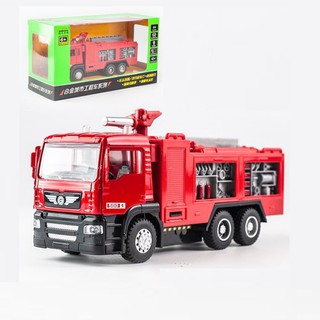 Xe cứu hỏa bằng hợp kim và nhựa mô hình ô tô 1:50 đồ chơi trẻ em có âm thanh và đèn xe mở được cửa