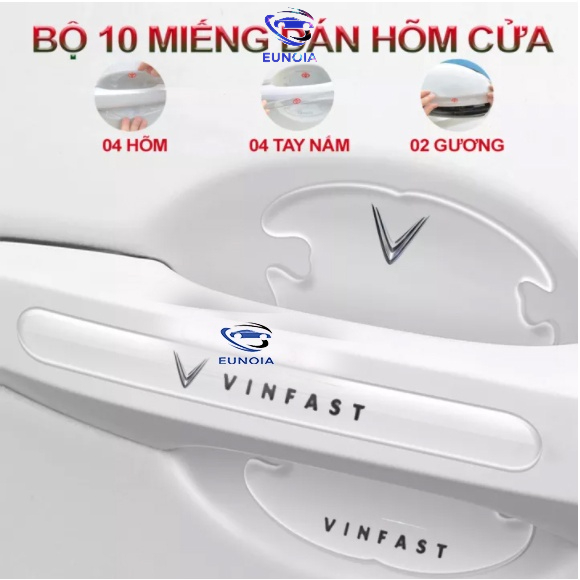 Bộ 10 Miếng Dán Silicon Chống Xước Hõm Cửa, Tay Nắm Cửa , Gương Ô Tô Xe Hơi Có Logo Hãng Xe Vinfast