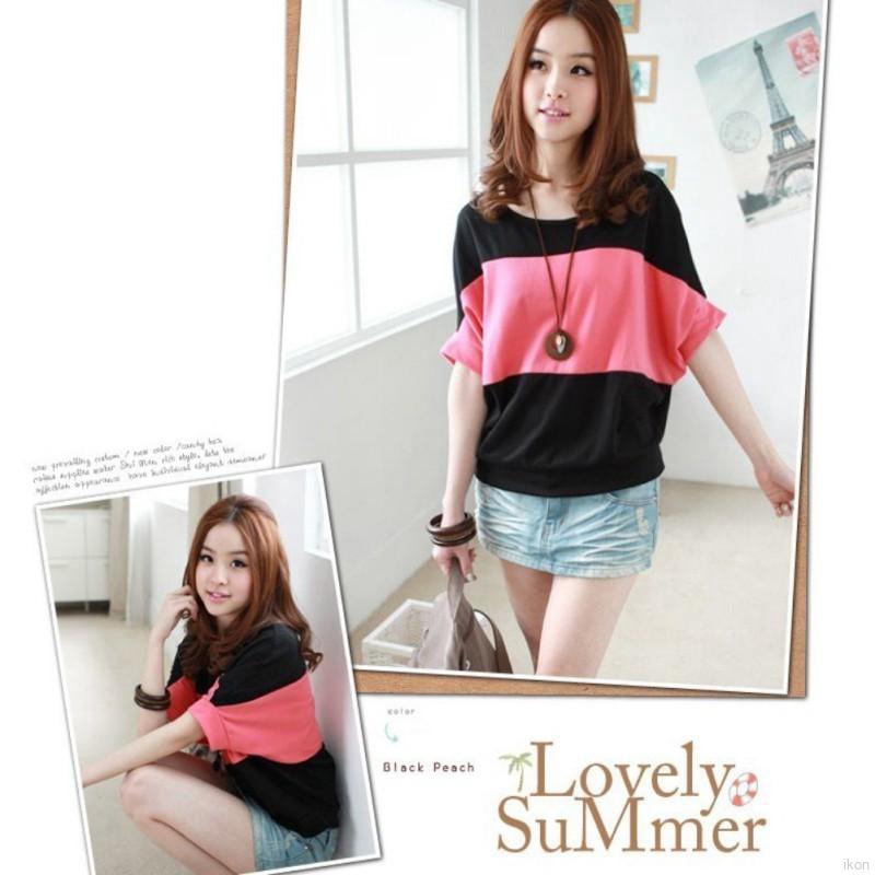 FREESHIP ĐƠN 99K_ Áo kiểu cánh dơi cổ tròn phối màu cho nữ