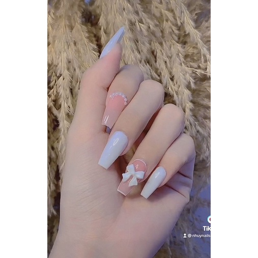 Nail box đơn giản siêu dễ thương đính nơ ngọc