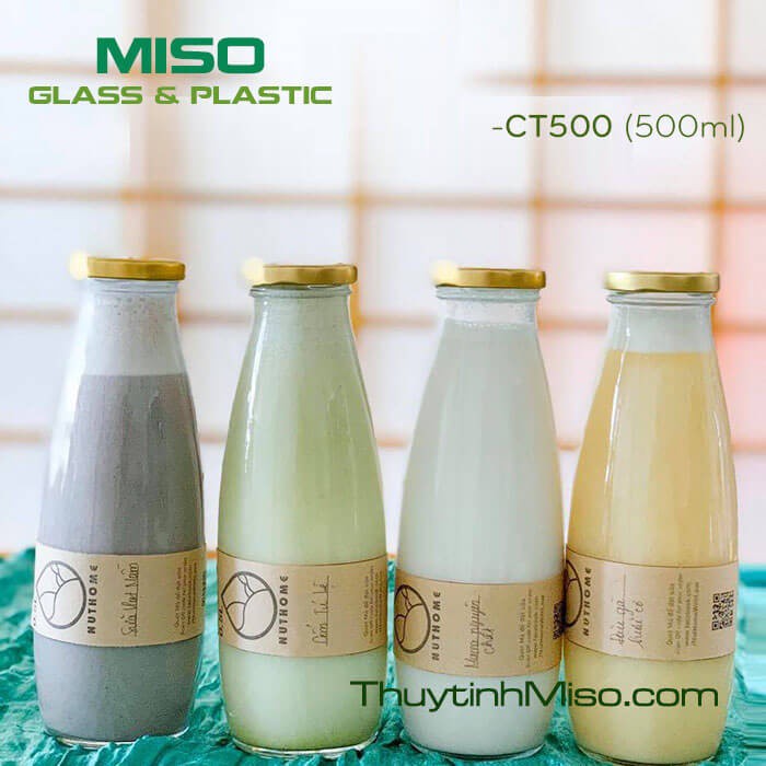 Combo 6 chai thủy tinh tròn đựng thức uống 500ml CT500