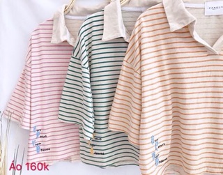 Áo thun sọc ngang cổ bẻ