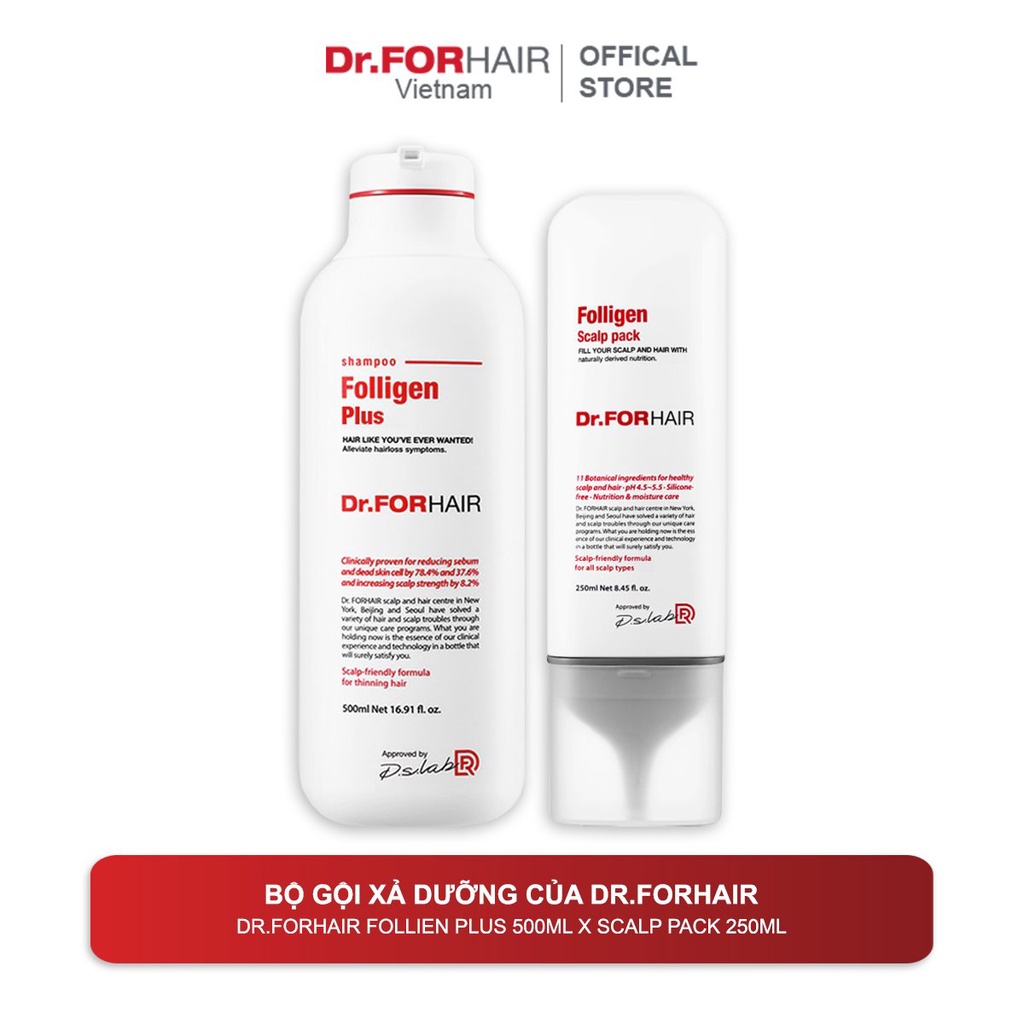 Bộ gội xả dưỡng tóc giúp GIẢM RỤNG TÓC, chăm sóc tóc chắc khỏe từ bên trong của Dr.FORHAIR Folligen Plus x Scalp Pack