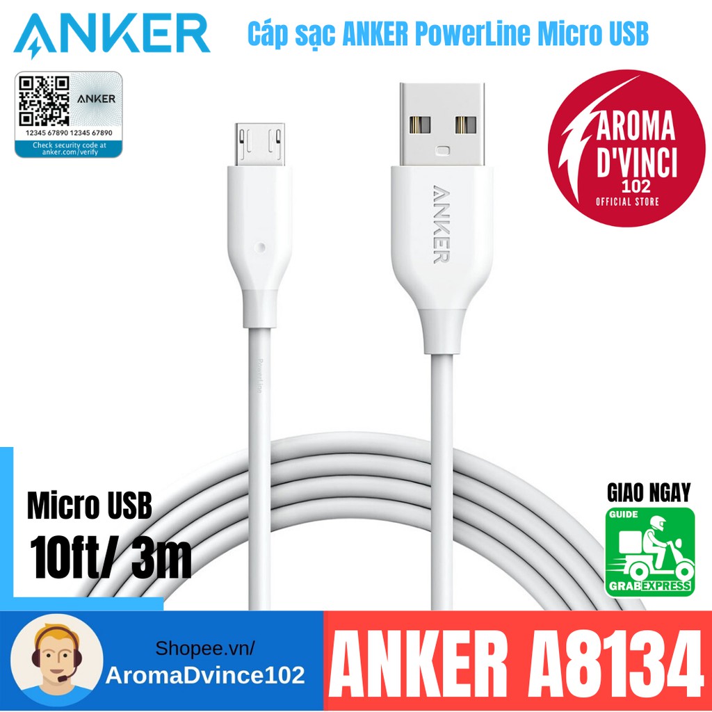 Dây Cáp Sạc Micro USB Anker PowerLine 3m - A8134 (Notes: Không dùng cho iphone) | DVINCE Store