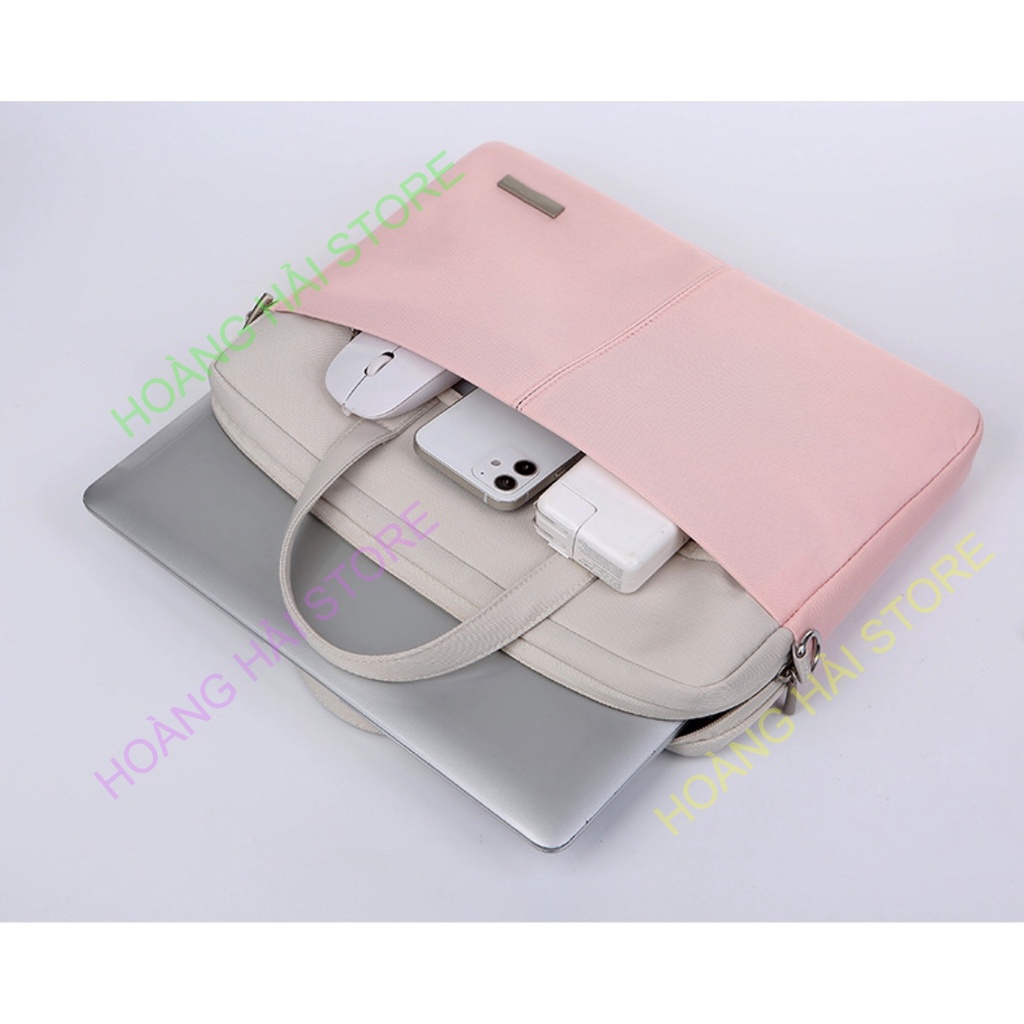 Túi xách, cặp xách chống sốc cho laptop, macbook, kèm ví đựng phụ kiện, túi công sở nữ đeo chéo kèm gấu cute