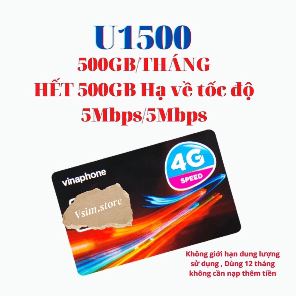 SIM 4G U1500 VINAPHONE KHÔNG GIỚI HẠN DUNG LƯỢNG.DÙNG CHO ĐIỆN THOẠI.CỤC PHÁT WIFI.SỬ DỤNG TRỌN GÓI 12 THÁNG