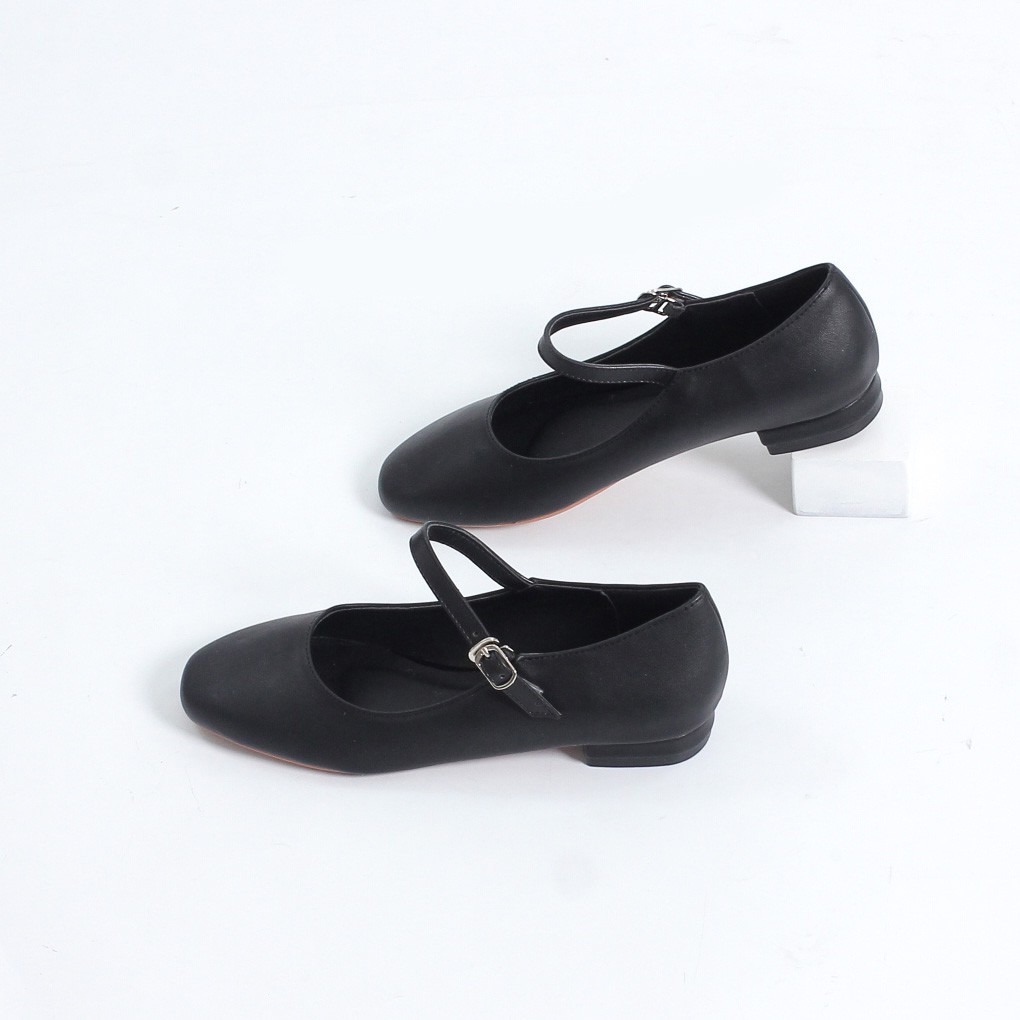 Giày Búp Bê Mũi Tròn Khóa Ngang 5465 Màu Đen