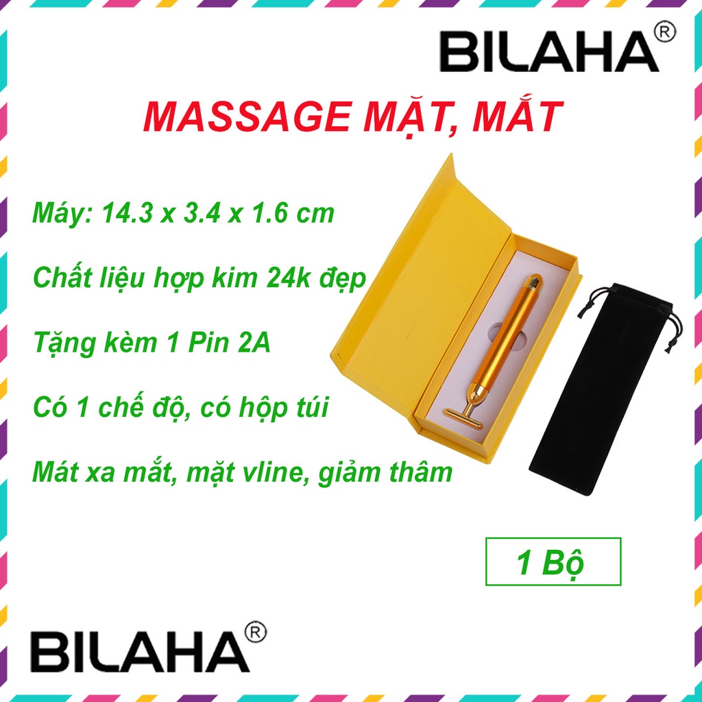 Massage Mặt Hợp Kim Vàng 24k rung cầm tay đa vị trí toàn thân WholeBody  - B0008+B0067