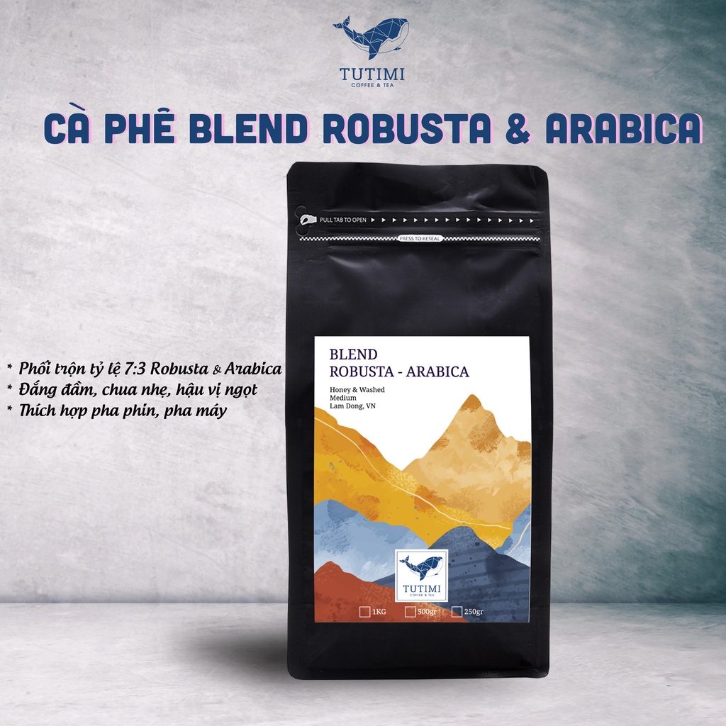 Cà phê nguyên chất Blend Robusta-Arabica, rang mộc đậm đà thơm nồng, pha phin, pha máy - TuTiMi