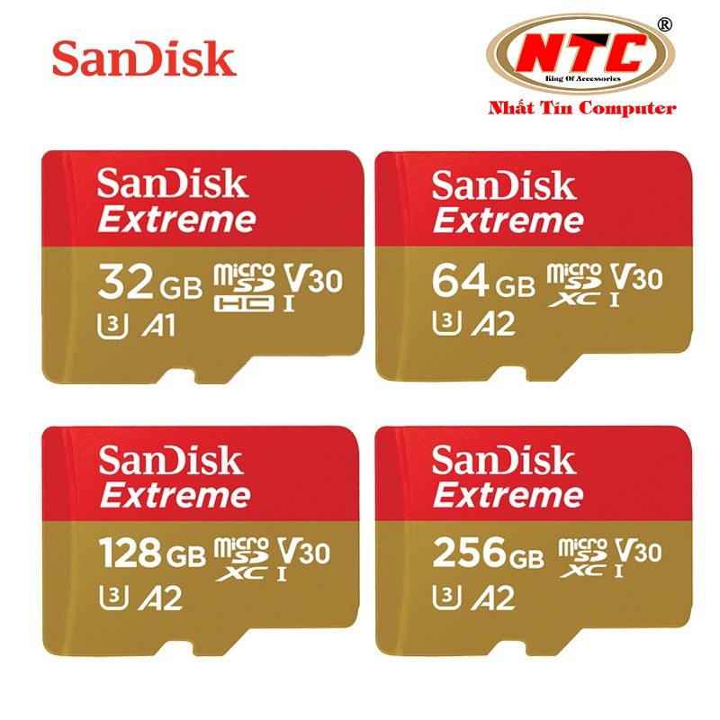 Thẻ nhớ MicroSDXC SanDisk Extreme 64GB / 128GB R160MB/s W60MB/s V30 U3 4K A2 - Ko Box (Gold)