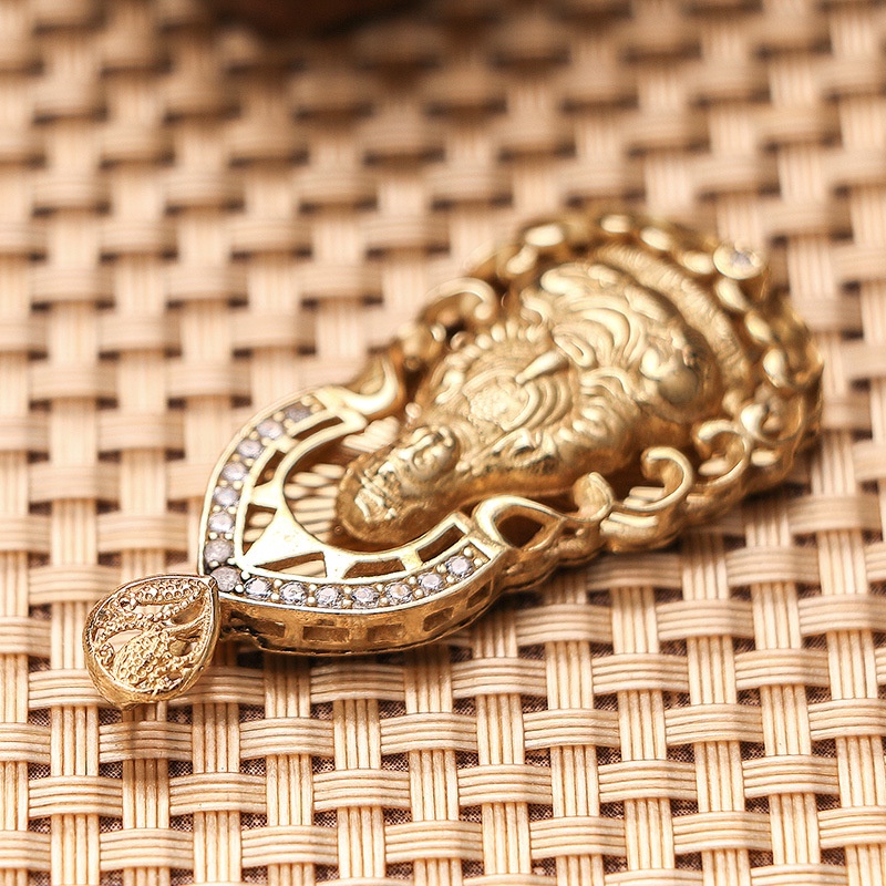 Mặt dây hình phật bằng đồng thau đính đá zircon phong cách thời trang retro