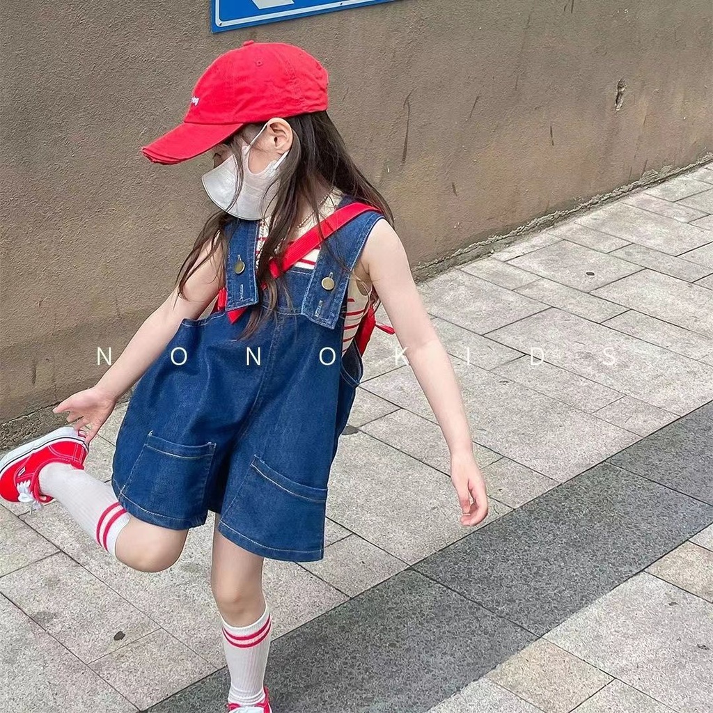 Set Áo Denim + Quần Yếm Ngắn Mềm Mại Phong Cách Hàn Quốc Thời Trang Mùa Hè Cho Bé Gái