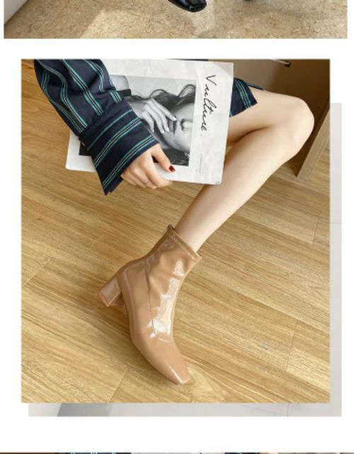 Giày nữ boots nữ da bóng đế vuông sang chảnh cá tính xịn đẹp | BigBuy360 - bigbuy360.vn