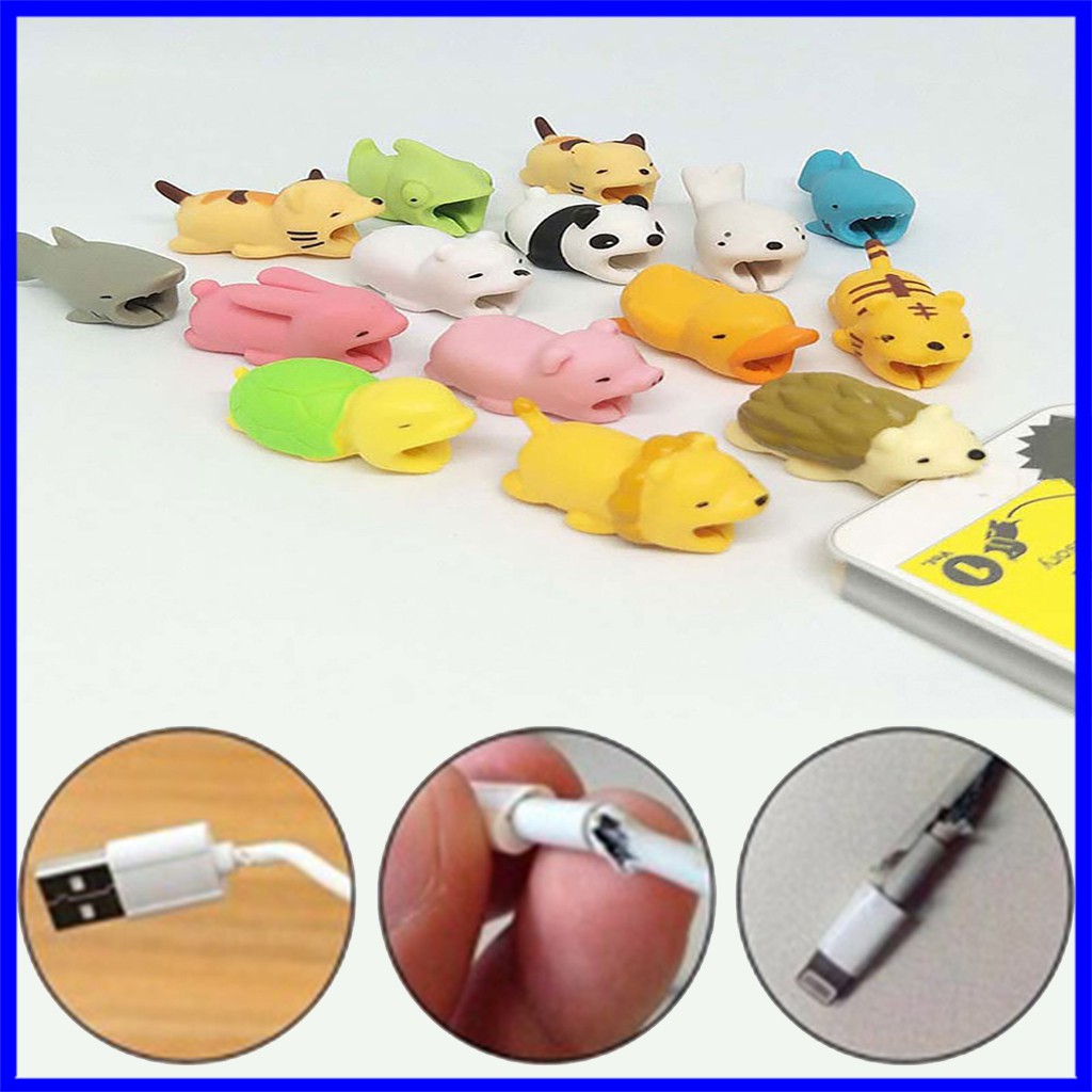 [20 mẫu] Phụ kiện thú silicon bọc bảo vệ đầu dây cáp sạc USB Cable Bite siêu cute siêu dễ thương 5centimet