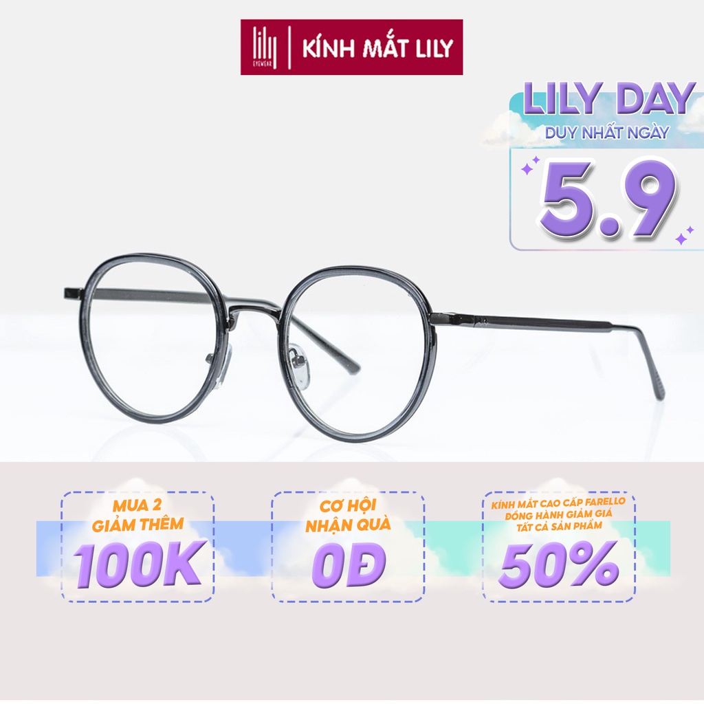 Gọng kính cận nam nữ Lilyeyewear kim loại, mắt tròn, nhiều màu - Y9020