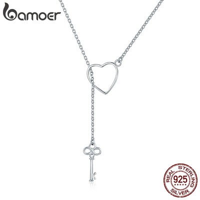 Dây chuyền Bamoer bằng bạc 925 mặt hình chìa khóa và trái tim thời trang xinh xắn