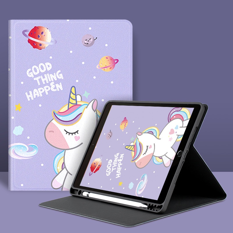 Bao Da Máy Tính Bảng In Hình Kỳ Lân Hoạt Hình Có Giá Đỡ Cho Ipad Mini 1/2/3/4/5 Air1/2/3/4 Pro 11'' 2018 2020