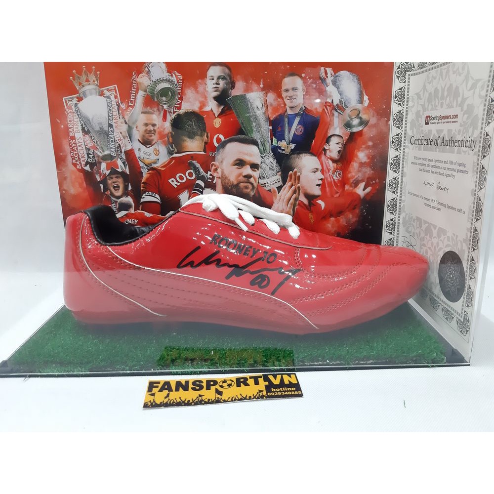 Giày chữ ký Wayne Rooney Manchester United red shoes COA display box