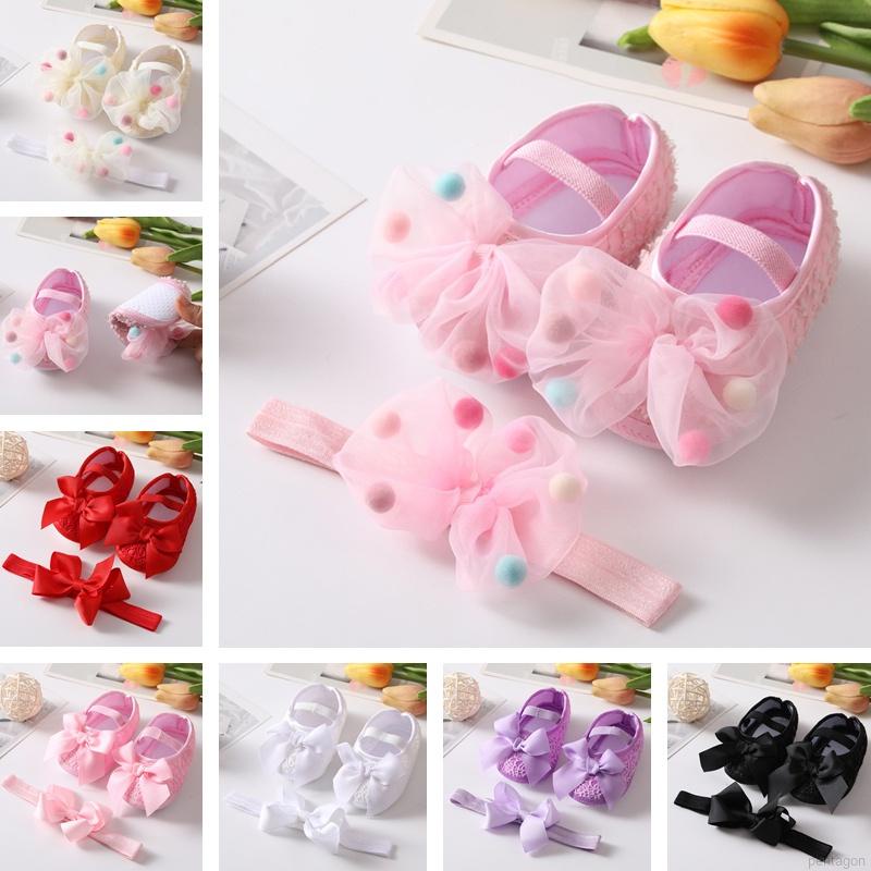 Set 2 món có giày búp bê đế mềm chống trượt dễ thương cho bé gái tập đi