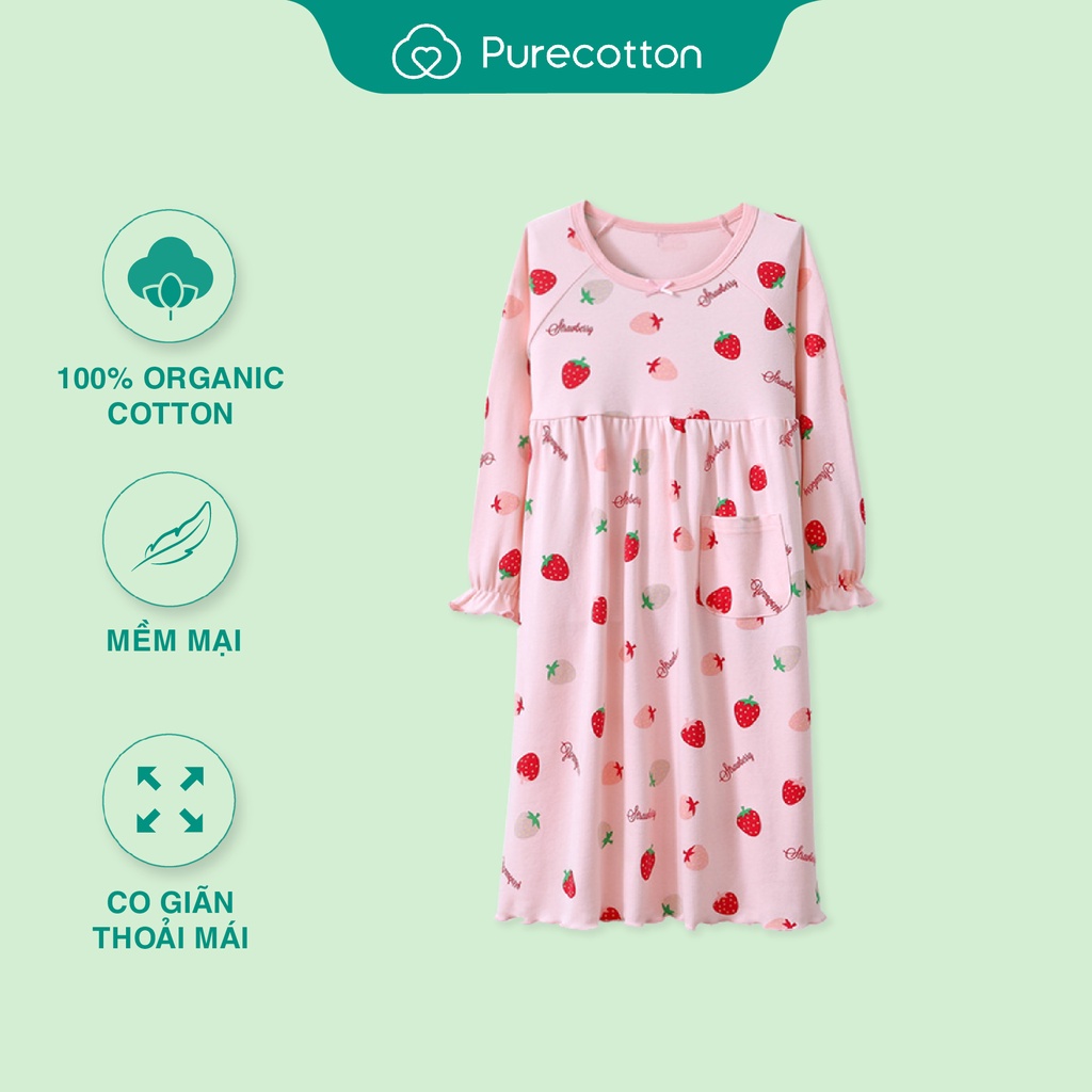 Váy ngủ mùa đông Purecotton cho bé gái chất liệu cotton cao cấp dáng babydoll dễ thương PC046