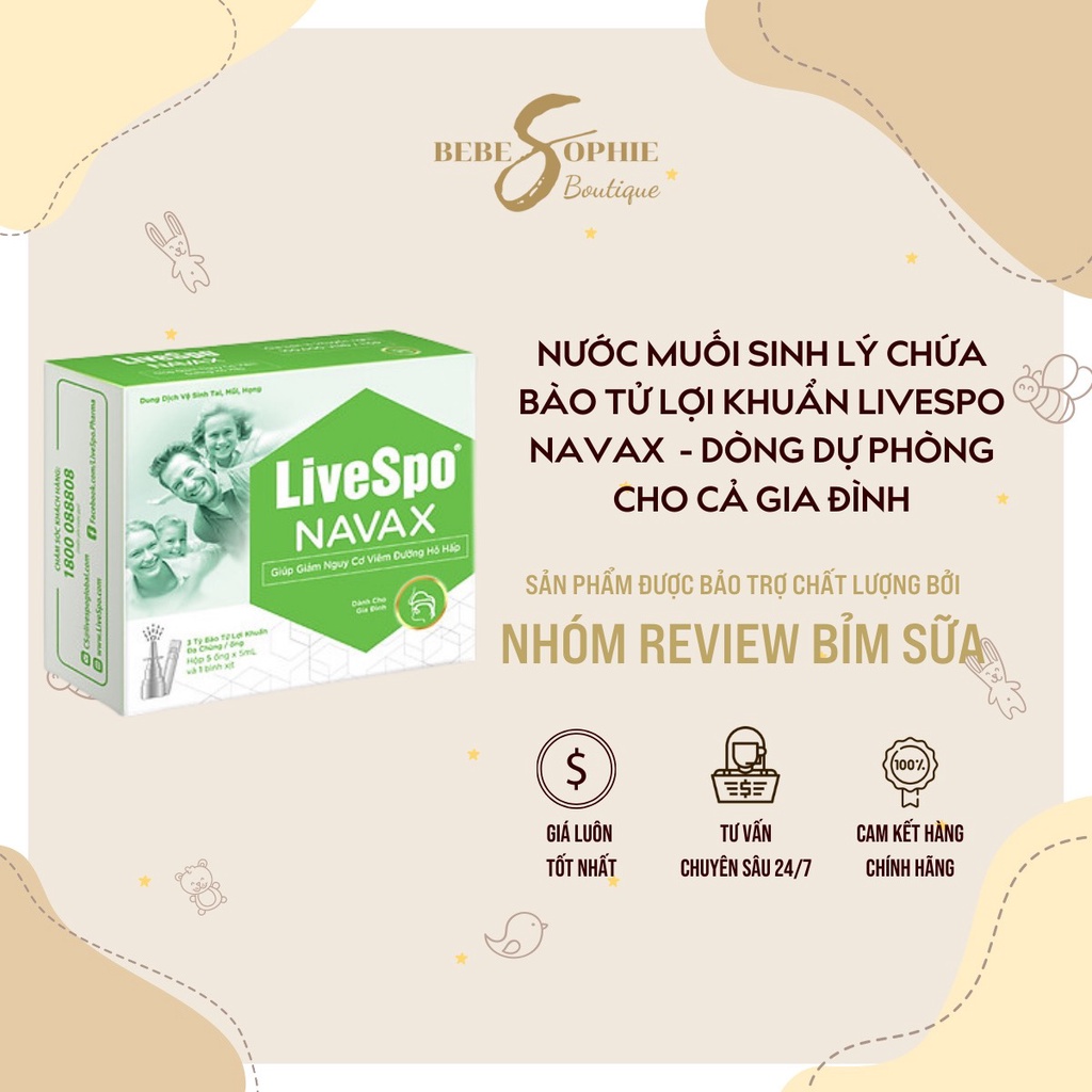 Nước muối sinh lý chứa bào tử lợi khuẩn LiveSpo Navax các loại - Làm sạch và thông đường hô hấp