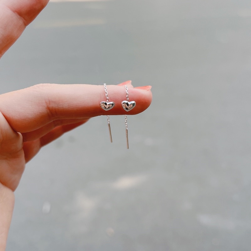 Bông tai bạc trái tim dạng móc tua dài DaLiA Jewelry khuyên tai nữ chuẩn bạc thu hút cho nàng