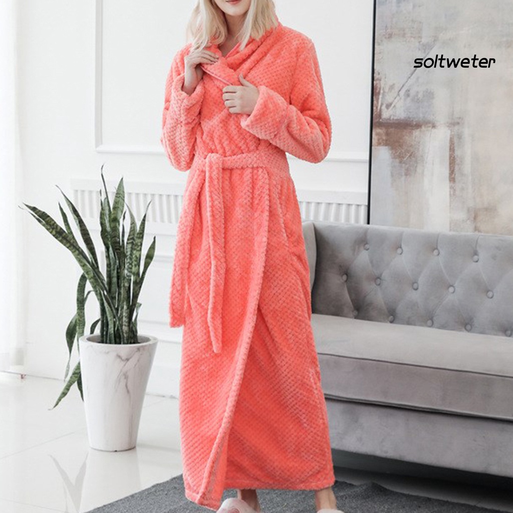 Áo choàng tắm tay dài bằng vải nhung màu trơn thời trang mùa đông cho nữ
