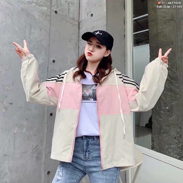 Áo Khoác Bomber Jackets Nam Nữ Kaki 2 Lớp Chất Siêu Đẹp Áo Khoác Đôi Nam Nữ PHỐI TAY V 3 SỌC - AK1053