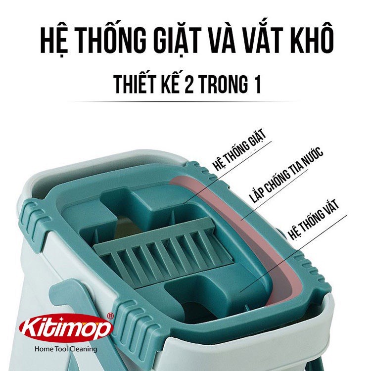 Bộ lau nhà thông minh tự vắt chính hãng, cây lau nhà tự vắt thông minh 360 độ Kitimop-S1