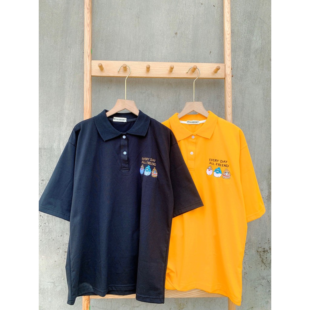 Áo polo tay lỡ phom rộng Unisex thêu hình thỏ cute | BigBuy360 - bigbuy360.vn
