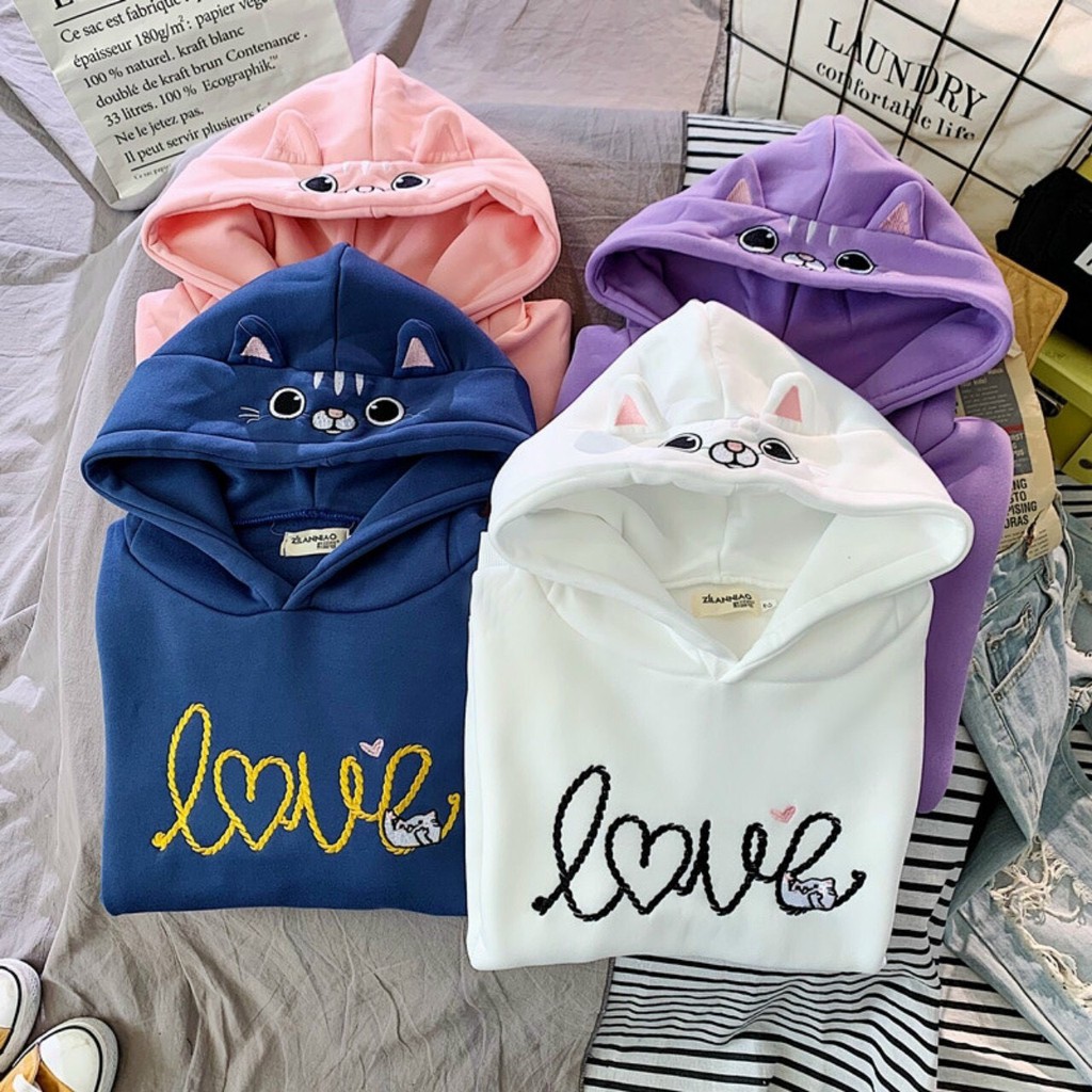 [ Mã WASTAPR giảm 10K đơn 50K] Áo khoác, áo hoodie unisex nam nữ nỉ ngoại thỏ love cute năng động thời trang học đường