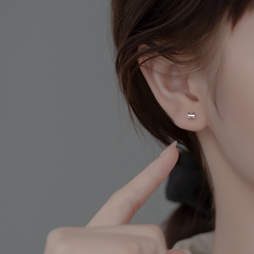 Khuyên tai bạc nữ chữ H, bông tai bạc 925 đính đá cao cấp DUYSON SILVER (Giá bán/1 chiếc) [KNKX7]