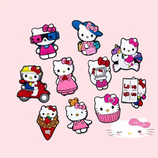 Móc Khóa Gắn Giày Croc Hình Hello Kitty Màu Hồng Dùng Trang Trí