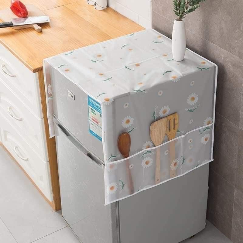 Tấm phủ nóc tủ lạnh chống nước chống bụi trang trí nhà, tấm phủ tủ lạnh có ngăn đựng đồ