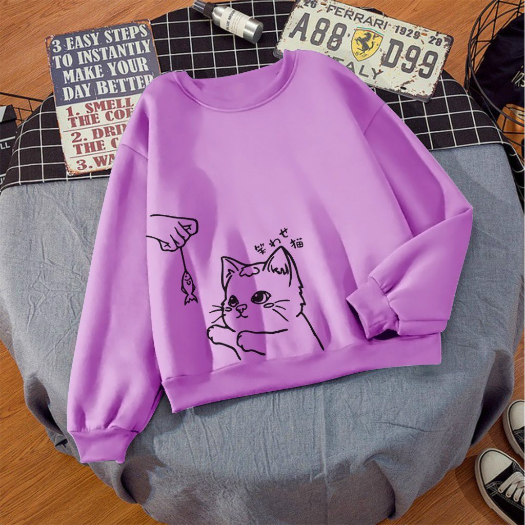 ÁO SWEATER NỈ UNISEX IN MÈO BẮT CÁ CỰC ĐẸP NHIỀU MÀU