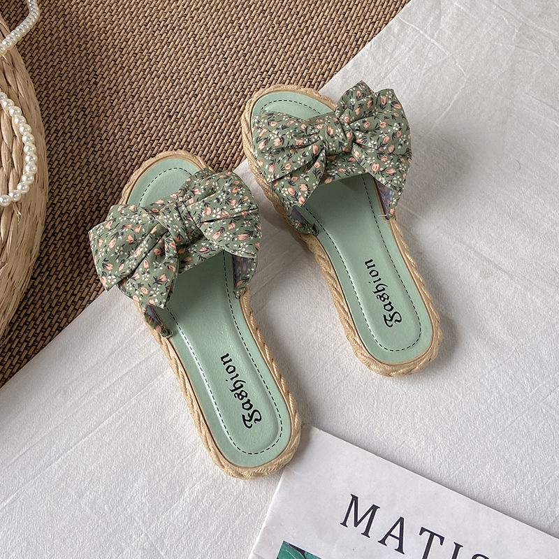 Dép Sandal Đế Bằng Đính Nơ Thời Trang Dễ Phối Đồ Cho Nữ