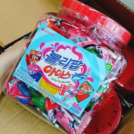 [Hộp 60 cái] Kẹo mút Lotte 4 vị trái cây Hàn Quốc, kẹo mút cho bé vị dâu, dưa hấu, cola, soda