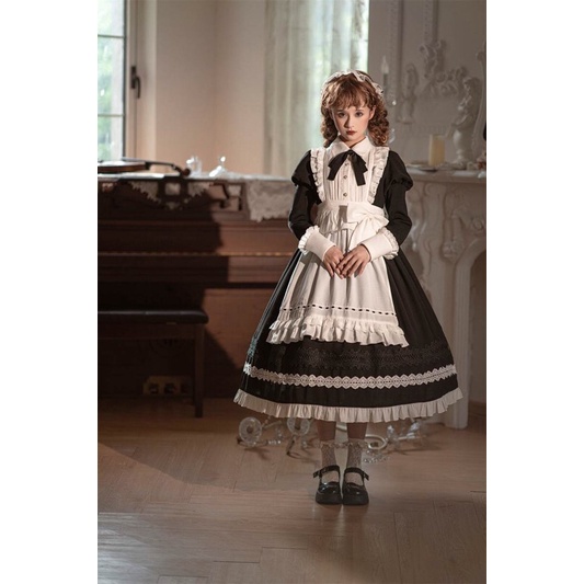 YAS0444-Váy Lolita tạp dề hầu gái dáng dài