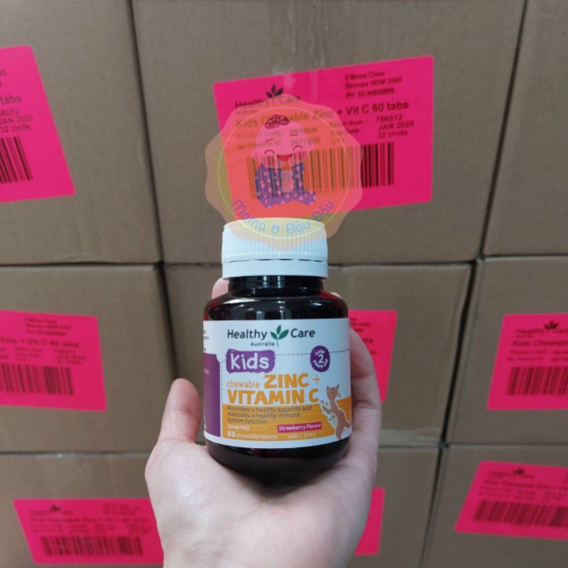 Viên nhai VITAMIN C & KẼM HEALTHY KIDS CHEWABLE vị dâu thơm ngon, hộp 60 viên