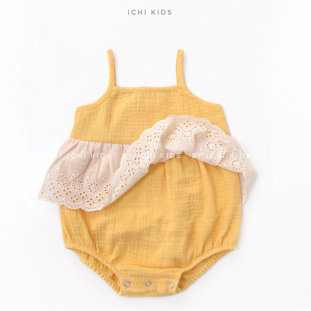 Romper phối bèo thô thêu cho bé gái