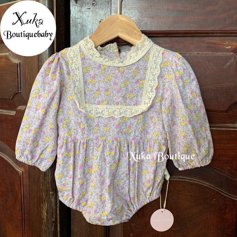 Bodysuit Dài Tay Bé Gái [Jenny bebe] body đũi hoa tím cổ ren chất siêu nhẹ, siêu xinh cho bé (6-15kg)