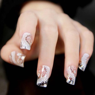 Decal dán móng hoạ tiết ren hoa trắng