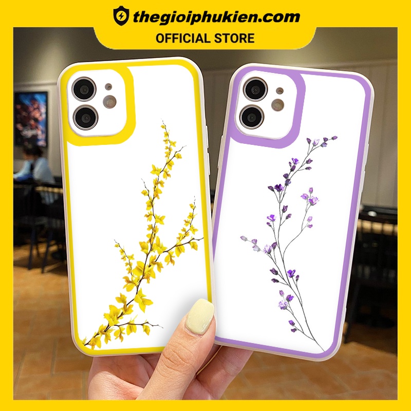 Ốp iphone - Ốp lưng iphone cạnh vuông viền camera Cành hoa nhỏ dành cho ip 6 đến 14promax - ng192